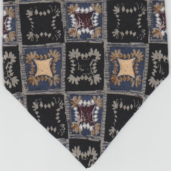 BOB TIMBERLAKE COLLECTION - 100% SILK - BLACK WITH BLUE & TAN & MAROON ACCENTS - Picture 1 of 3